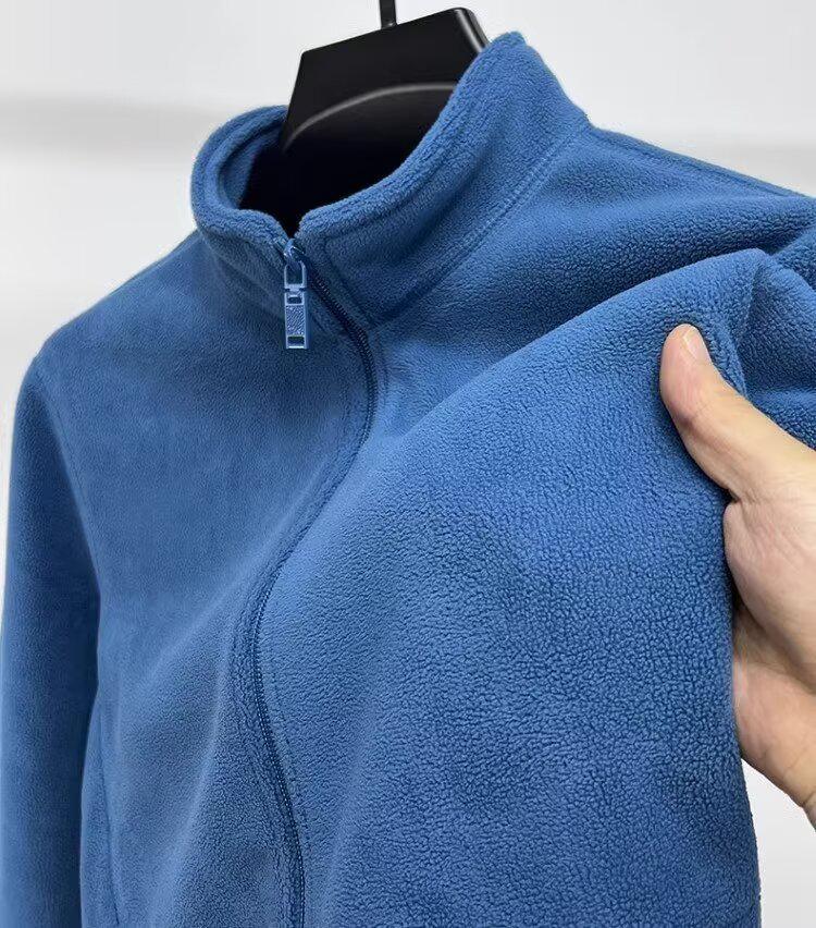 Męska bluza polarowa z zamkiem i stójką - Gruba, ciepła, gładka kurtka kardigan na jesień i zimę.