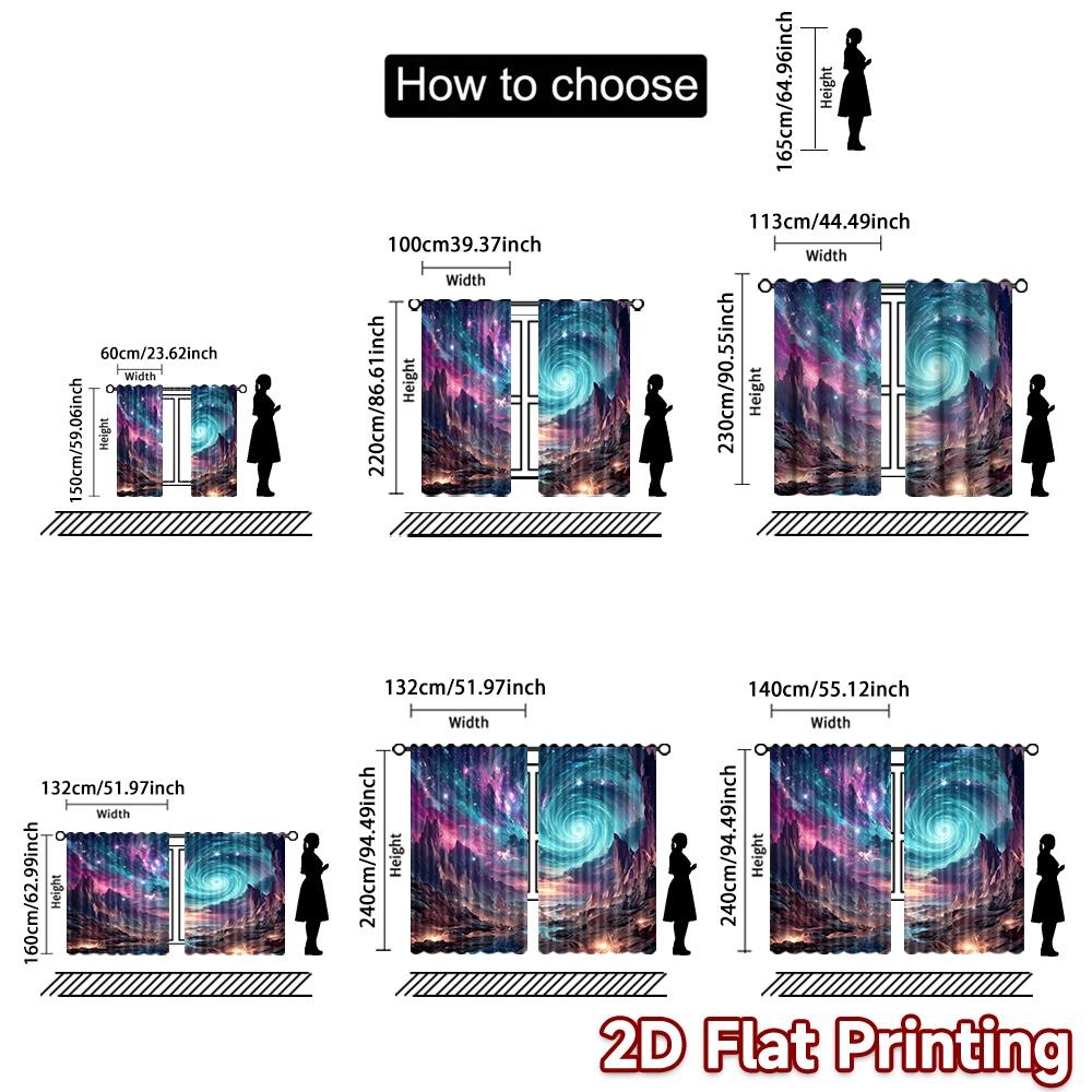 2D flat printing 2pcs Curtain Curtain Cosmic Spiral Landscape Digital Printed Polyester Drapes Family Party Decoration Perfect