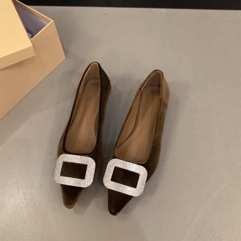 

Fashion Flat Shoes Women s Shoes 2025 New Spring and Autumn Pointed Black French Rhinestone Suede Outdoor Plus Size Women s Shoes 33 коричневый