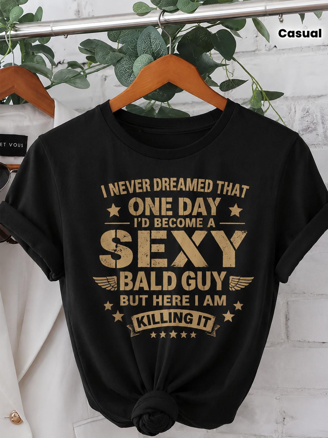 Funny Sexy Bald Guy T Shirt Gift for Bald Men Vintage Graphic Unisex Tee M