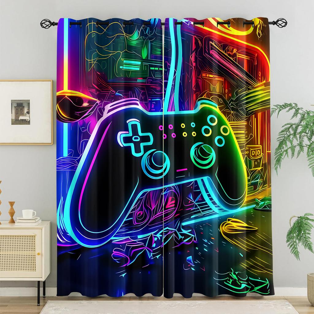 2Pcs Colorful Gamepad Printed Blackout Curtains Suitable For Bedroom Kitchen Dining Room Living Room Study Office Bathroom