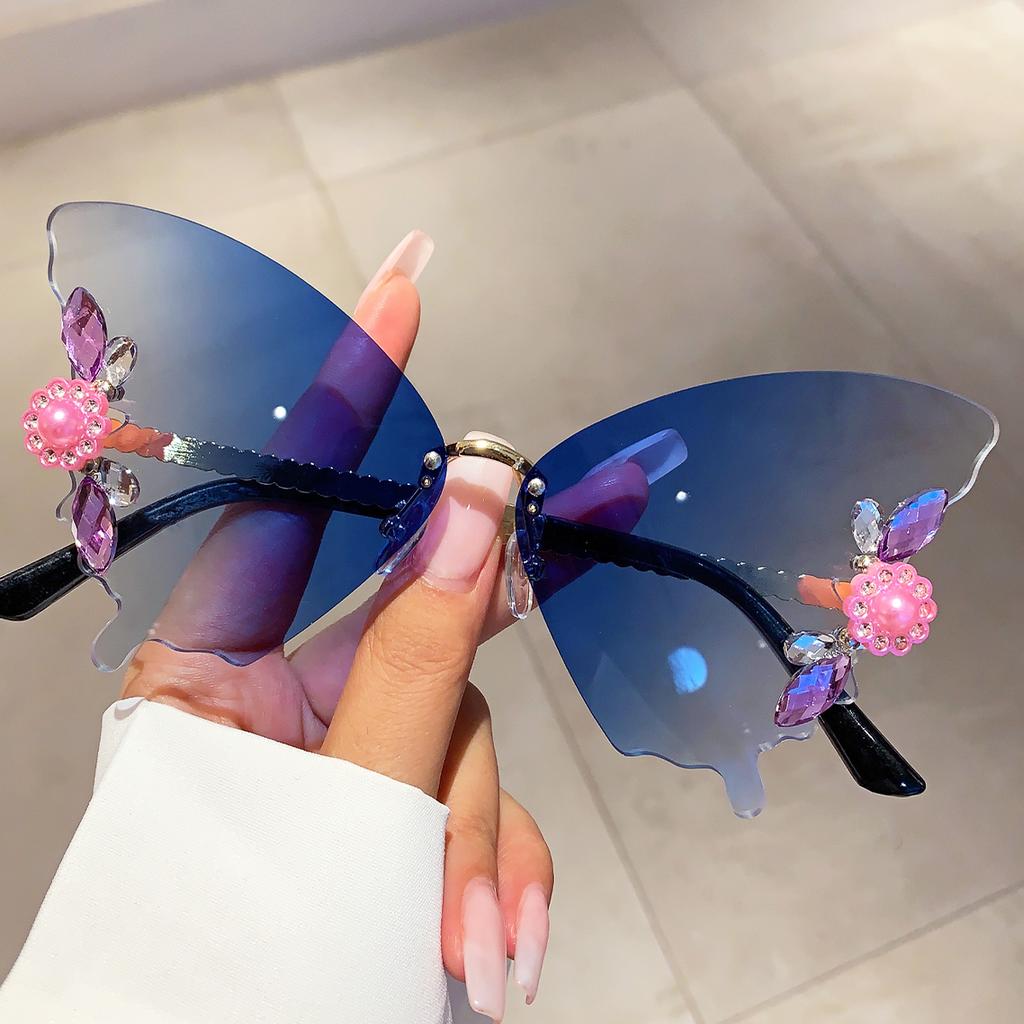Rimless Butterfly Designer Shades Fashion Crystal Gradient Sunglasses Oversize Decoration Party Women's Sun Glasses