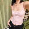 Women Halter Tank Top Removable Padded Slim Crop Cami Top Solid Stretch Yoga Fitness Camisole