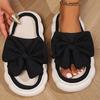 Fashion Fashion White Bowknot Home Slippers for Women Open Toe Thick Soft Sole Platform Shoes Woman Comfort Indoor House Linen Slippers