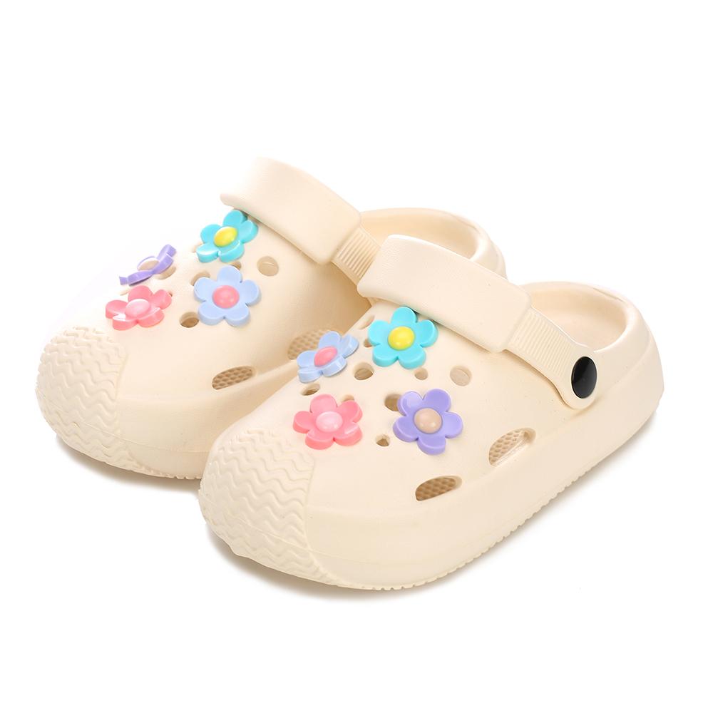 

Summer Kids Home Slippers Children s Shoes Slippers Soft Anti-Skid Flower DIY Hole Shoes for Boys Girls Beach Shoes 18-19(Inner 14cm) бежевий