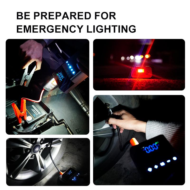 Car Jump Starter Air Pump Power Bank Lighting Portable Air Compressor 4 In 1 Cars Battery Starters Starting Auto Tyre Inflator