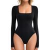 European and American Style Plus-size Women's Slim-fit Base Shirt, Women's Long-sleeve Square-neck Jumpsuit Top