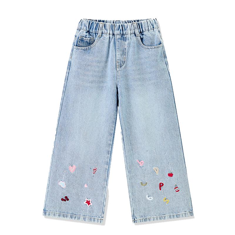 ASK JUNIOR Girls Retro Washed Embroidered Denim Pants 150