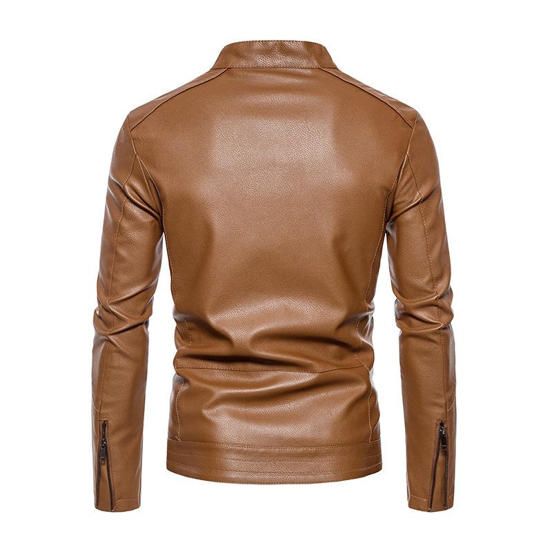 Autumn and winter men's casual leather jacket men's locomotive jacket slim-fitting trend young men's pu leather jacket thin velvet