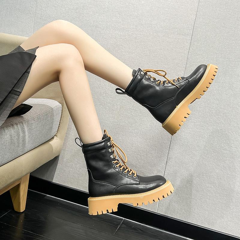 Platform Women 'S Boots Genuine Leather Motorcycle Boots Height Increasing Waterproof No -Slip Outdoor Winter Women Martin Shoes