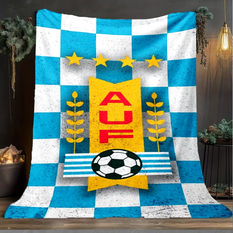 1pz Coperta morbida in flanella stampata con bandiera del football nazionale dell'Uruguay per camera da letto adulta, soggiorno, divano, campeggio, viaggi, regali per tifosi, regali di Natale