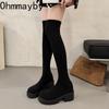 Winter Fashion Stretch Fabric Women Over The Knee Sock Boots Street Style Thick Heel Party Stripper Female Silm Long Booties