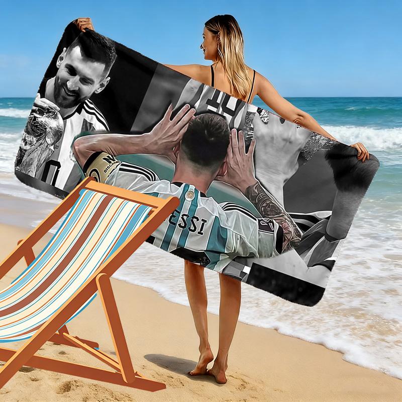 Asciugamano da Spiaggia con Stampa di Lionel Messi, Asciugamano Grande Morbido ad Asciugatura Rapida per Spiaggia Campeggio Nuoto