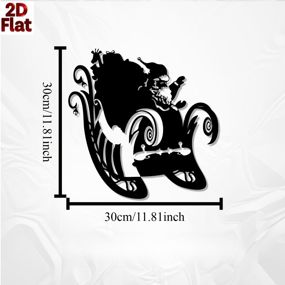 

Santa Sleigh Metal Wall Art Festive Statue Mural Weather Resistant Iron Decor for Holiday Outdoor Fence Indoor Living Room Christmas New Year Gift 12in