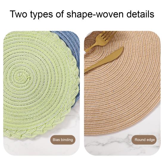Round Braided Placemats Heat-Resistant Placemats for Dining Tables Stain-Proof 15 inch Non Slip Kitchen Table Place Mats Natural Farmhouse Decor