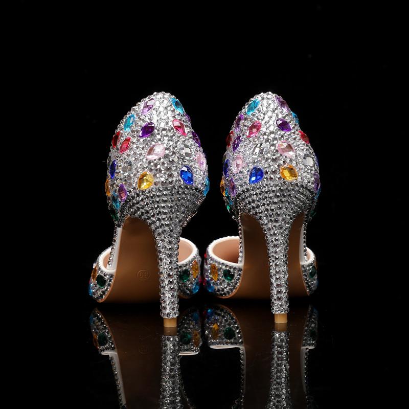 Fashion Bling Luxury Handmade Full Rhinestones Women Pumps Elegant Pointed Toe Colorful Crystal High Heels Fashion Party Bridal Shoes