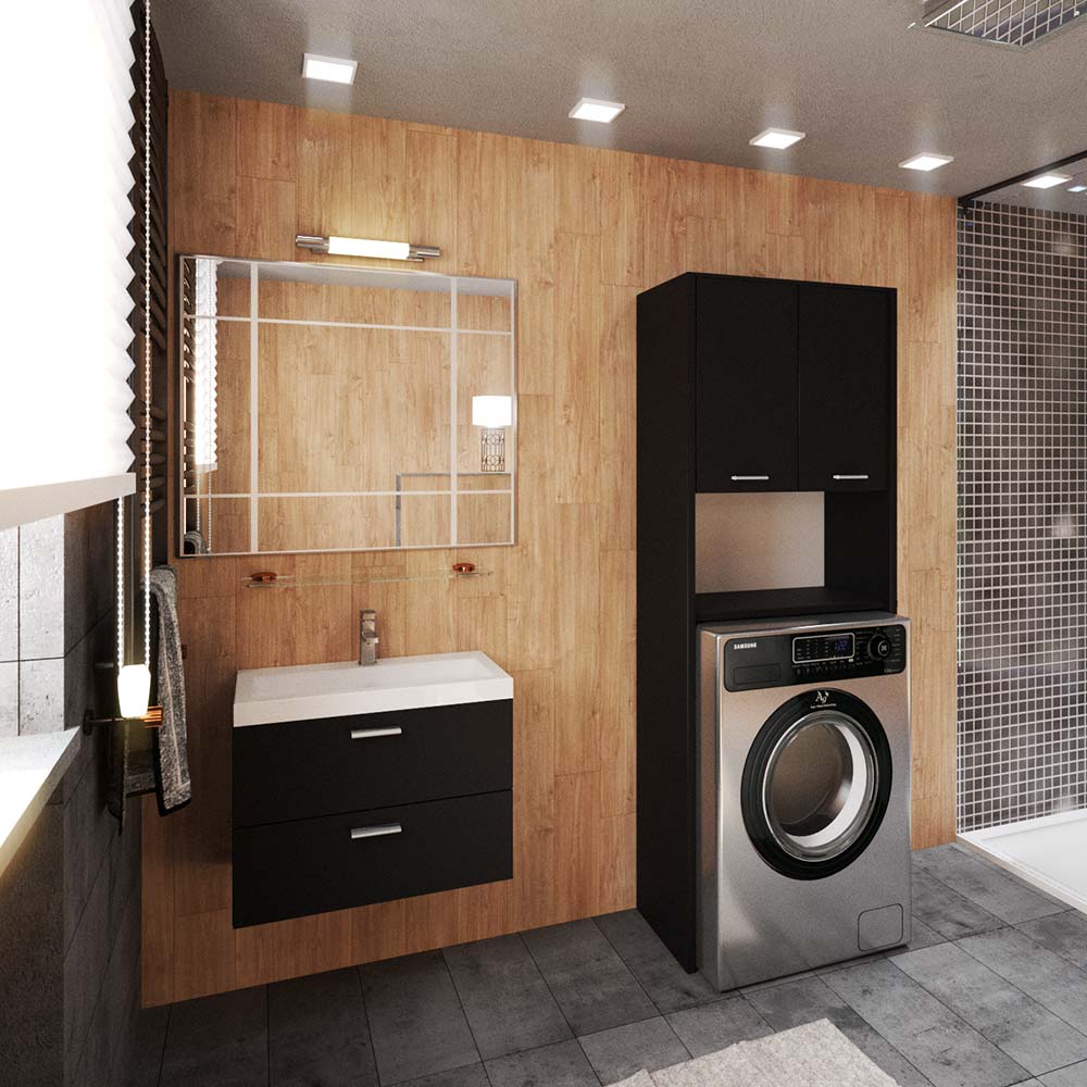 Freestanding Bathroom Cabinet Black 64CM Washing Machine Cabinet Bathroom Column