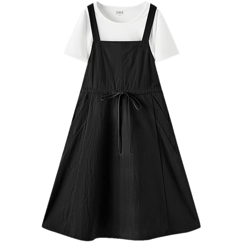 Semir Damen Tunnelzug A-Linien Latzkleid & T-Shirt Set