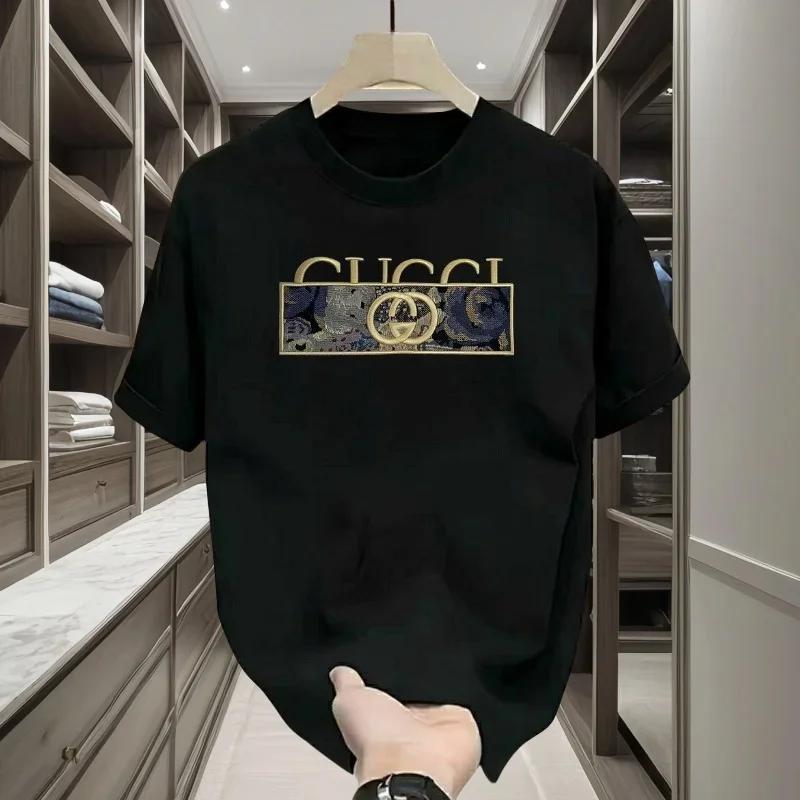 Autumn to Frost Leaves Zomer 2025 nieuw luxe merk letterpatroon bedrukt heren 100% puur katoen korte mouw ronde hals T-shirt#Kleur M