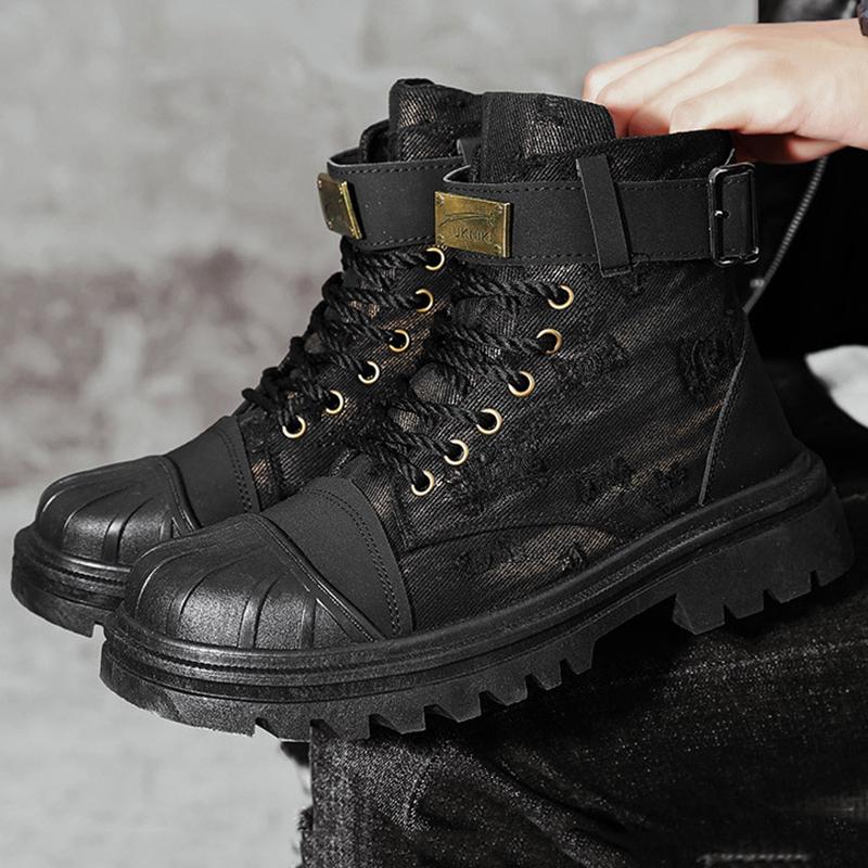 Fashion Hot New Martin Boots Men's English Style Motorcycle Black Boots Casual Work Boots High Top Lace Up Safety Shoes Men Desert Boots