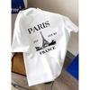 Men'S Vintage Paris Graphic T-Shirt - Eiffel Tower & Paris Text Design, Loose Fit Crew Neck Tee, Breathable Everyday Shirt for Casual & Formal