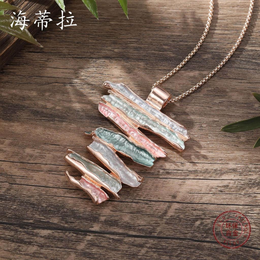 New enamel geometric line pendant, fashionable and high-end women's versatile irregular necklace