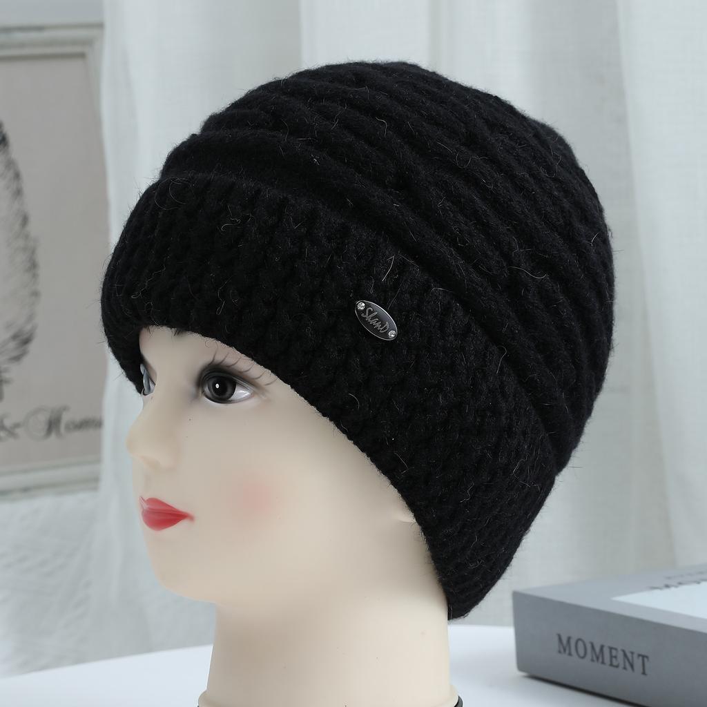 Plush Thickened Warm Woolen Hat for Mom Winter Warm Ear Protection Fashionable Grandma Woolen Hat