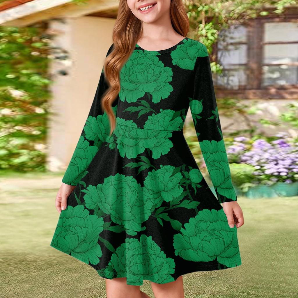 Sommer-Prinzessinenkleid für Mädchen - Langärmeliges A-Linien-T-Shirt-Kleid
