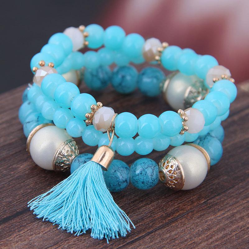 DIEZI Korean Ethnic Bohemian Crystal Beads Leaves Charm Bracelets For Women Girls Elastic Rope Wrap Bracelet Pulseira Feminina