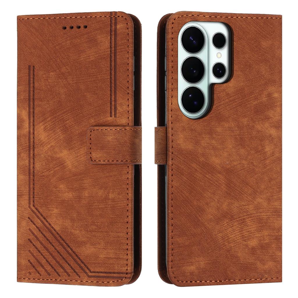 For Samsung Galaxy S26 Ultra Stand Case Imprinted Lines Leather Phone Cover