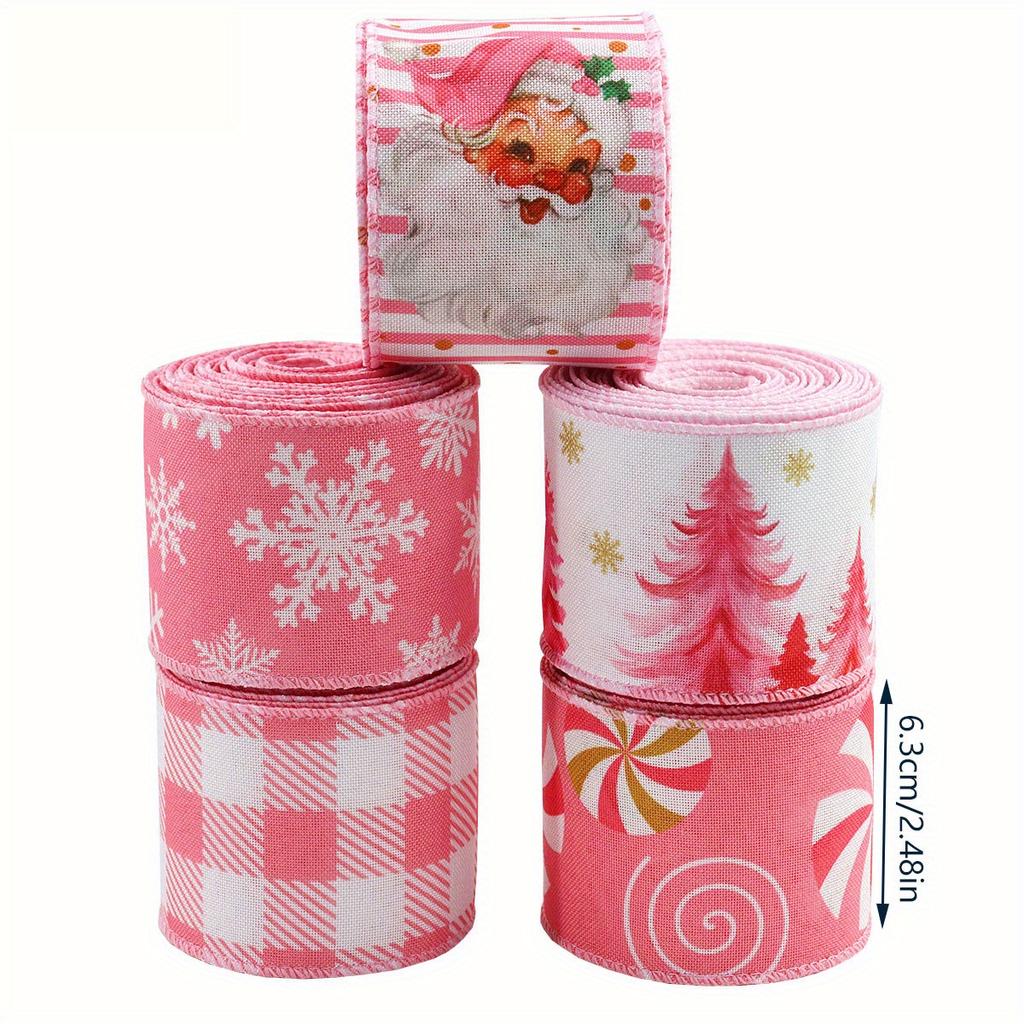 5 Yards/roll Pink Christmas Wire Edge Cuk Strap Gift Christmas Box Decoration Ribbon Packaging Can Be Tied In Butterfly Shape for Holiday Decoration