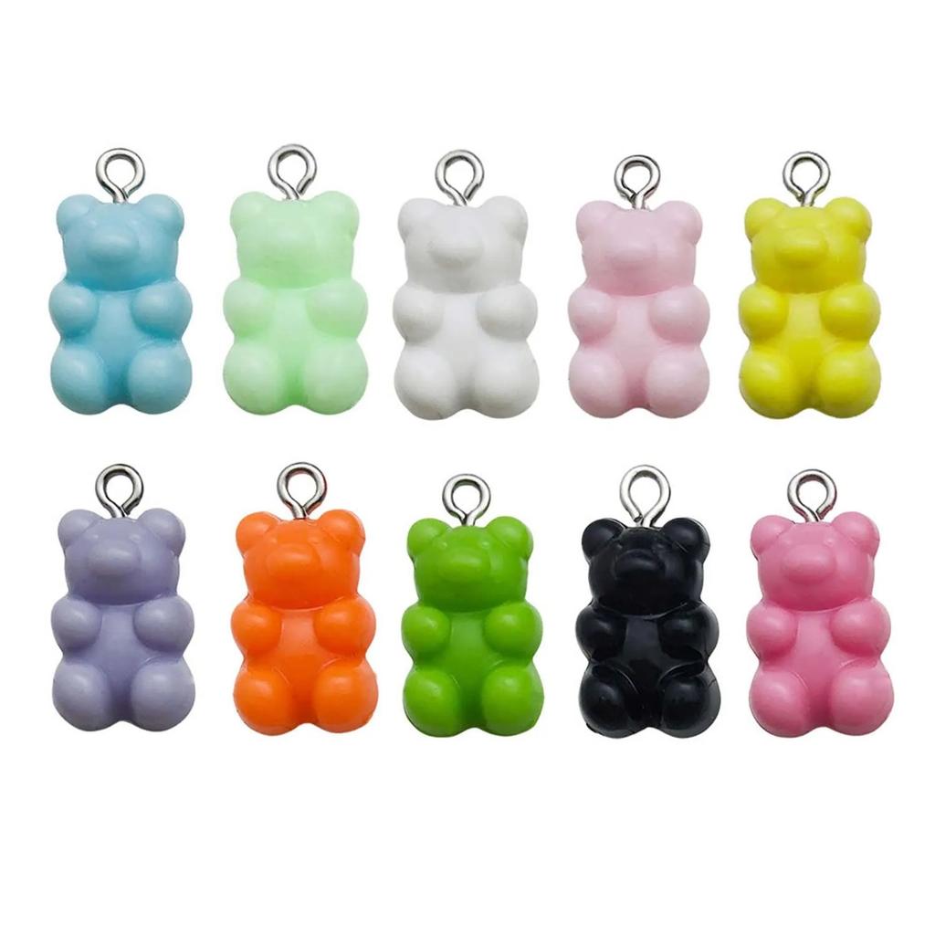 20Pcs 11×21mm Lovely Multicolored Bear Acrylic Pendants Cartoon Animal Charms DIY Bracelet Necklace Craft Supplies