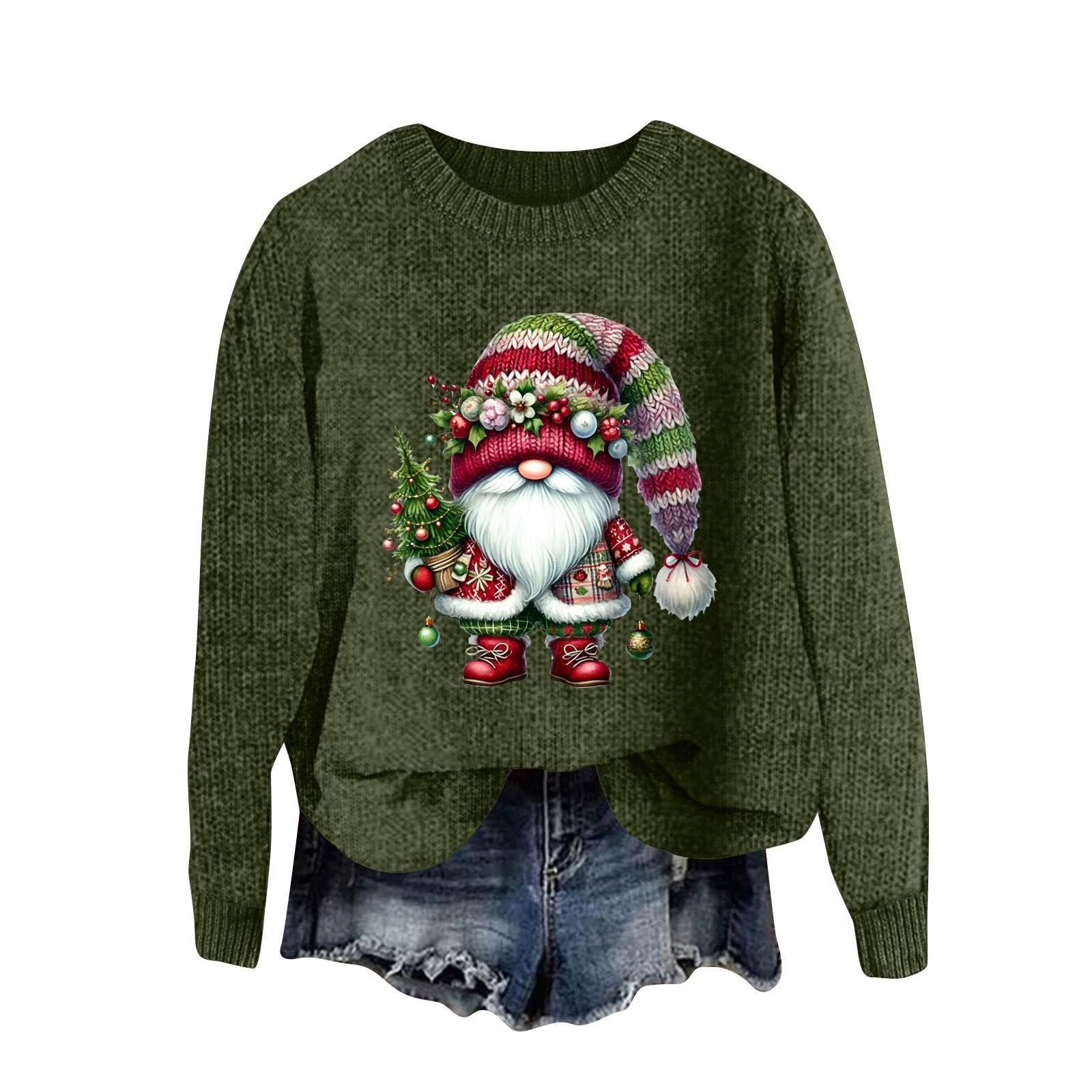 Женский модный повседневный шерстяной трикотажный пуловер с длинным рукавом и рождественским принтом L армия зеленый 2289₽