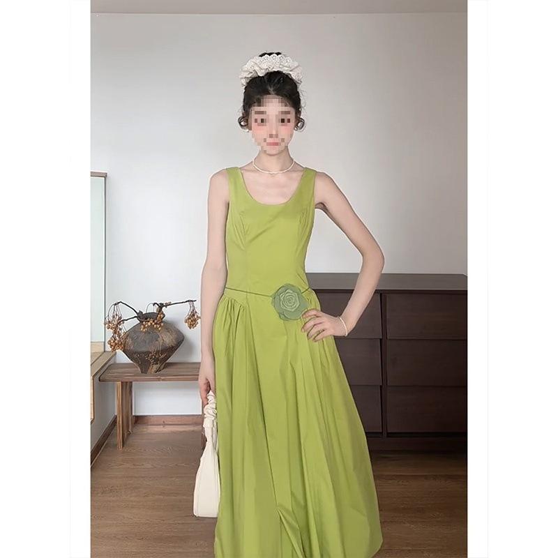 In Stock French Girl Style Sleeveless Vest Dress Women's Summer High-end Fashion Bud Long Dress Children
