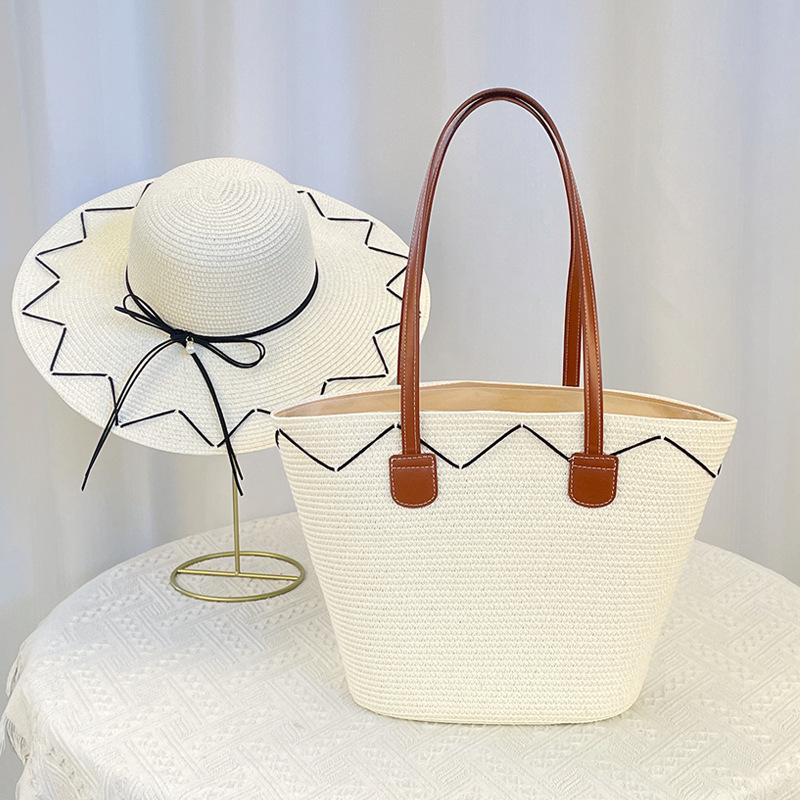 Summer Large Brim Sun Protection Sun Hat Seaside Vacation Travel Large Capacity Shoulder Bag Straw Hat Bag Set