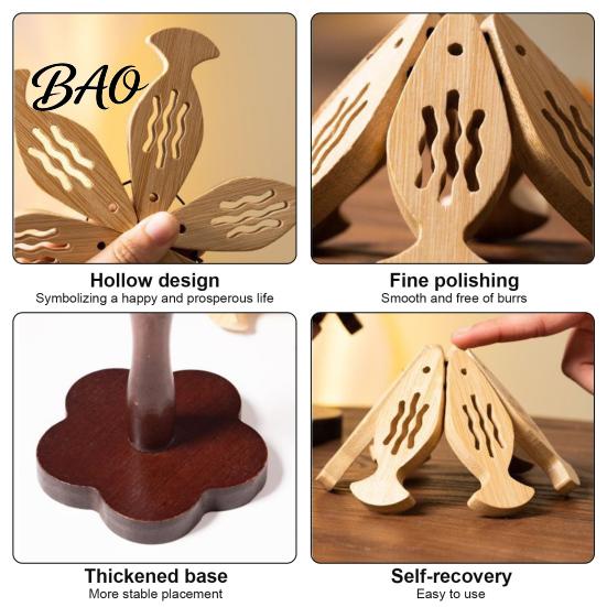 Hot Plate Holder Bamboo Trivets with Storage Rack, Heat Resistant Kitchen Insulation Stand Pads, Decorative Wooden Coaster for Dining Table Countertop