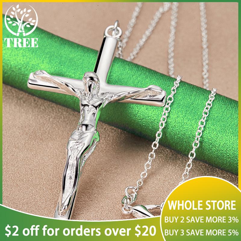 ALITREE 925 Sterling Silver Jesus Cross Pendant Necklace For Women necklaces Fashion Party Birthday Wedding Anniversary Jewelry