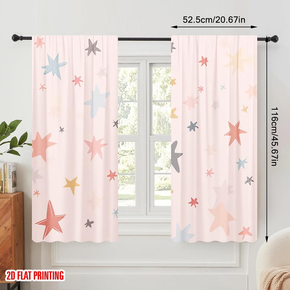 2pcs,2D Plane Printing Curtains&Window Treatment Pastel Starry Sky Versatile Fabric (without Rod) Festive Perfect for Bedroom,