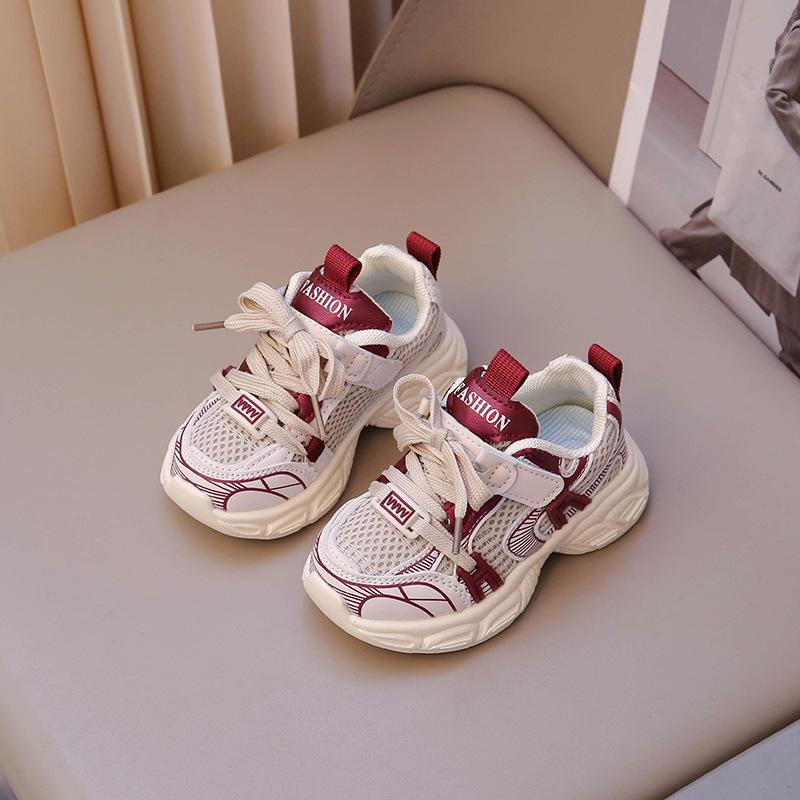 2025 Spring Fashion Lightweight Thick-soled Girls' Dad Shoes Transparent Mesh Breathable Boys' Sports Shoes Anti-child Running Upper