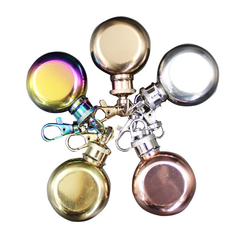 1oz Mini Portable Round Hip Flasks Flagon Jar Wine Whisky Pot Drinkware Key Ring Keychain Drinkware