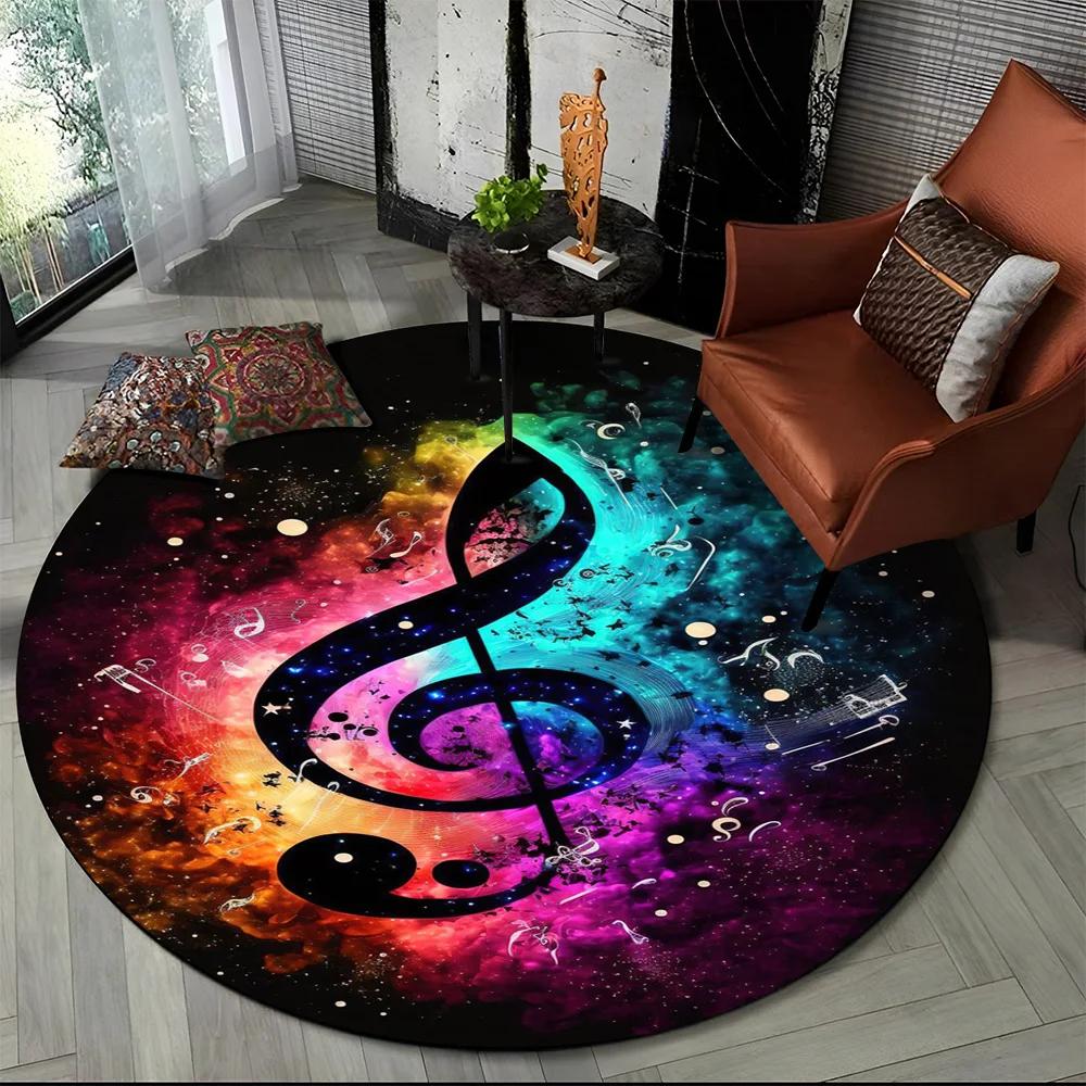 Colorful Musical Note Music Score Cartoon Round Carpet Rug for Living Room Bedroom Kids Playroom Decor,Pet Area Rug Non-slip Mat