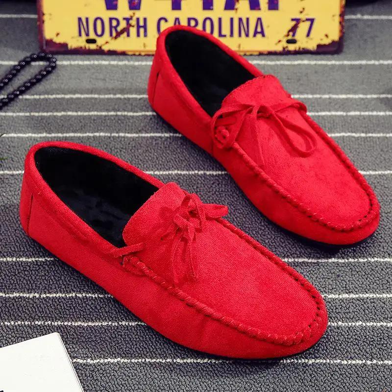 Fashion Spring Red Suede Loafers Slip On Walking Driving Shoes for Men Soft Leather 2025 Comfortable Casual Man Flat Shoes Zapatillas