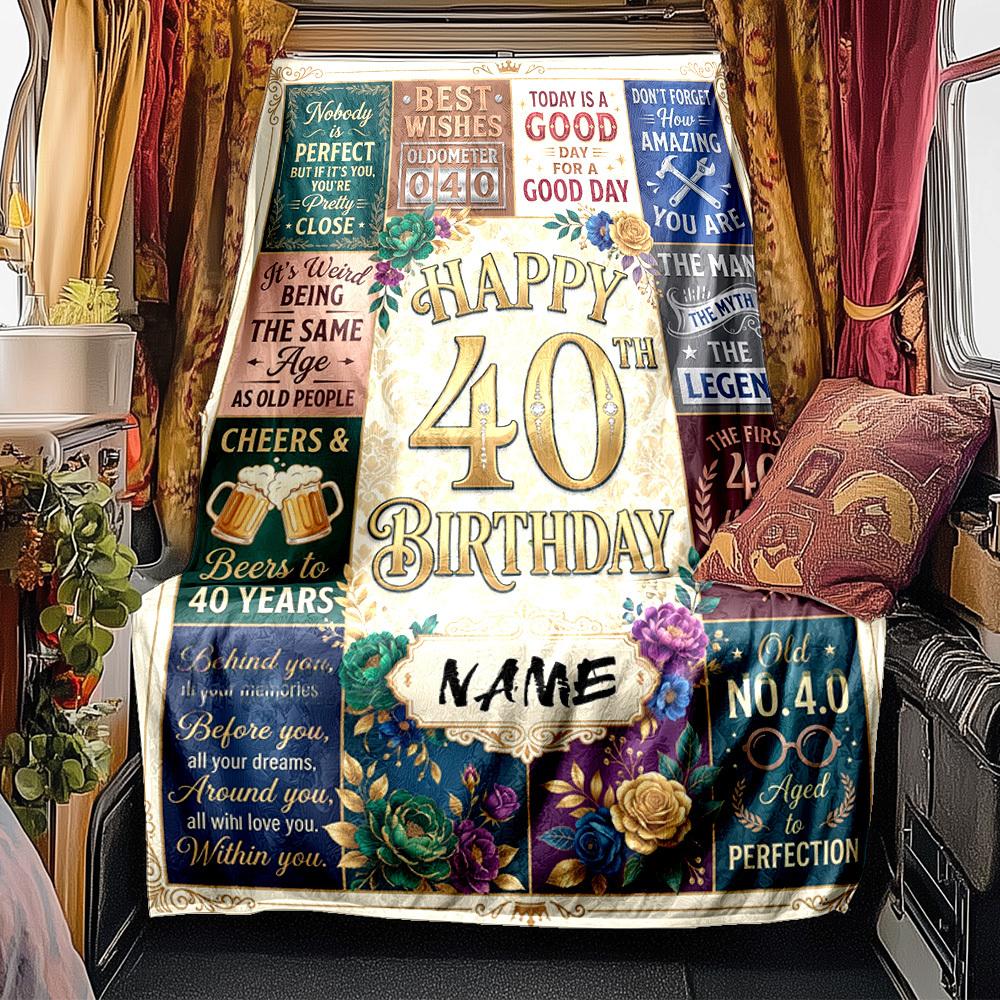Happy 40Th Birthday Celebration Blanket Personalized Name Soft Comfortable Stylish Blanket Car Blanket Perfect For Travel Camping Outdoor Home