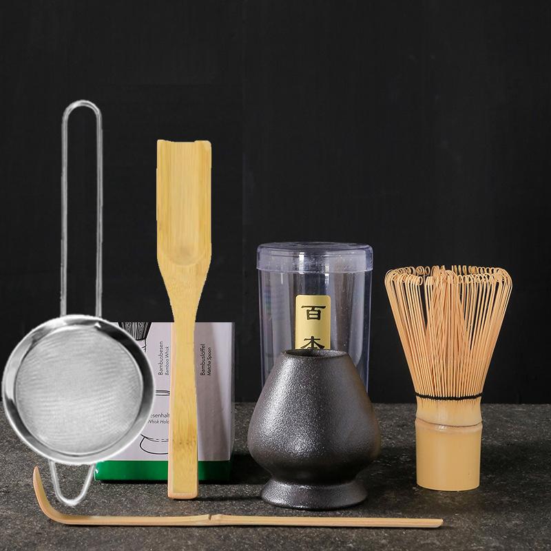 5pcs/set Matcha Set Bamboo Whisk Tea spoon Ceramic fittings Matcha Whisk (Chasen) Tea Spoon And Scoop (Chashaku) Tea-making Tool 5pcs-A01