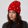 Solid Color Beanie Hat Rhinestone-embellished Skull Cap Fashionable Pullover Knit Cap  Autumn