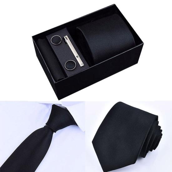 6Pcs/Set Tie Pocket Square Cufflinks Set Gift Box Masculine Charm Faux Silk Fabric Bright Colors Business Tie Men Accessories Gift Set