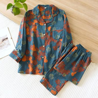 Spring Autumn Women's Pajama Set Cotton Long Sleeved Pants Two Piece Set