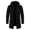 New Autumn and Winter Men's Sweater Jacket Mid-length Coat Solid Color Velvet Hooded Sweater Jacket