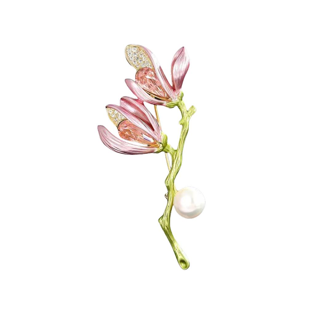 Versatile Elegant Magnolia Floral Brooch Metal Pin Closure For Formal Casual Wear Secured Attachment Design Collar Pin