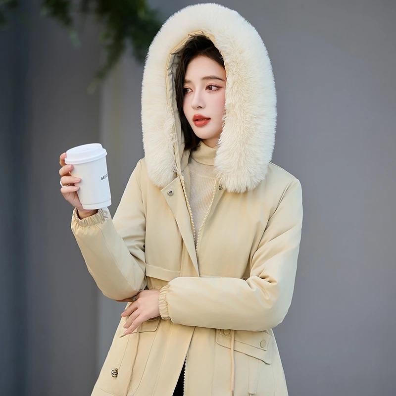 Coats for Women Winter Oversized Fur Collar Down Jacket Hooded Fleece-Lined Thickened Velvet Loose Casual Coat Top